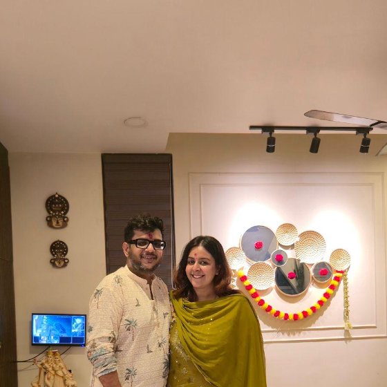 Customer wearing the noir embroidered kurta at a family function