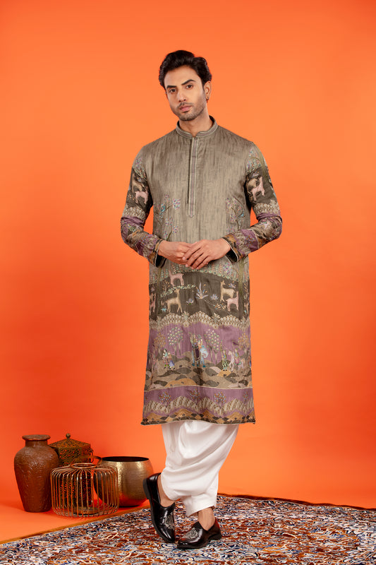 Vayun – Antique Olive Heritage Embroidered Kurta Patiala Set