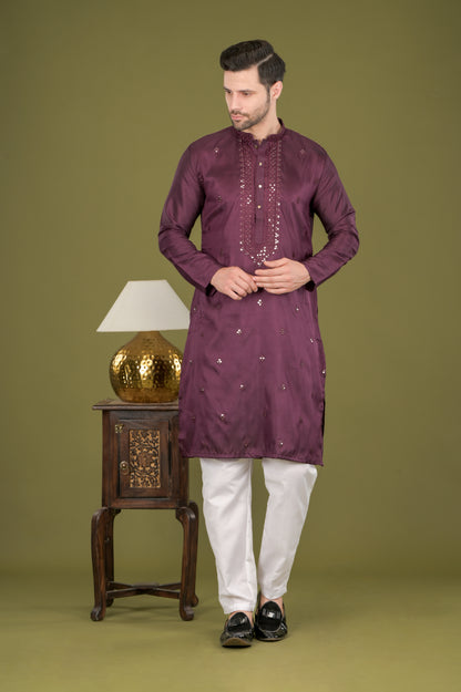 KANAK - Royal Plum Sequin Embroidered Kurta Set