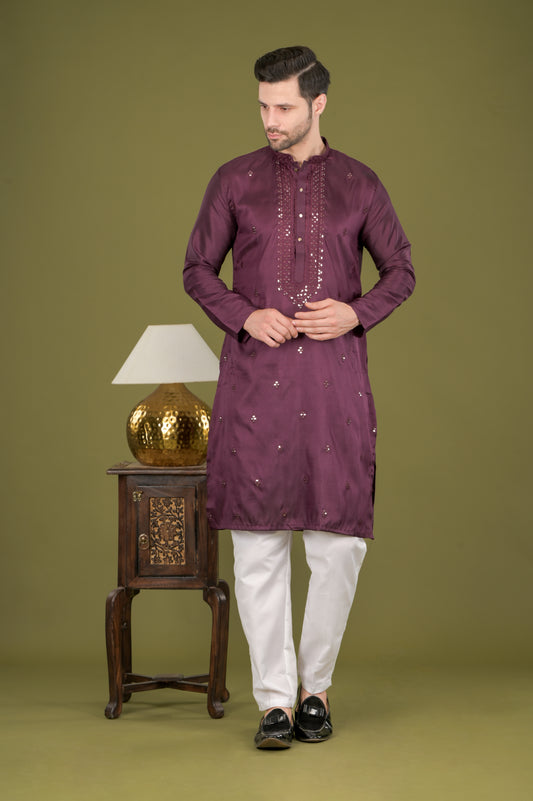 KANAK - Royal Plum Sequin Embroidered Kurta Set