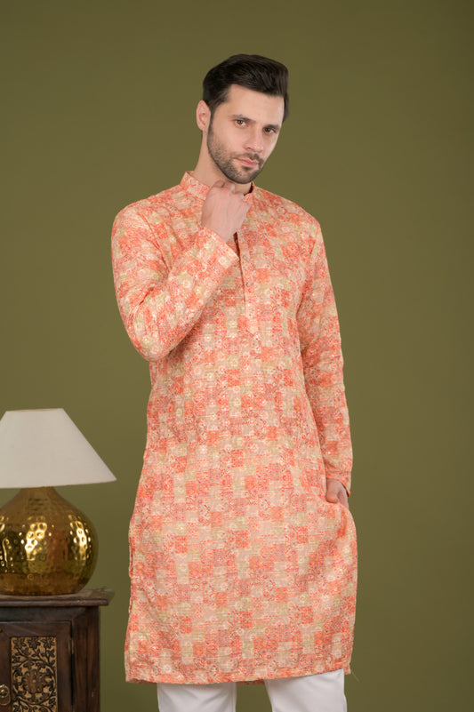 NAKSH - Sunset Mosaic Embroidered Digital Print Kurta Set