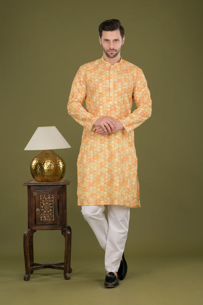 NAKSH- Golden Glow Embroidered Digital Print Kurta Set