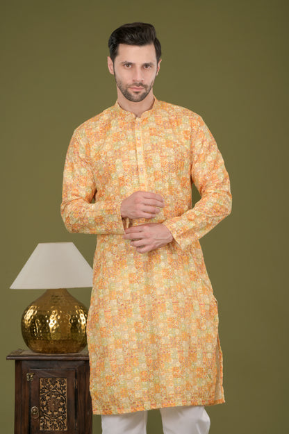 NAKSH- Golden Glow Embroidered Digital Print Kurta Set
