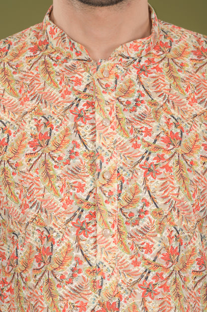 TARANG - Floral Bliss Embroidered Digital Print Kurta Set