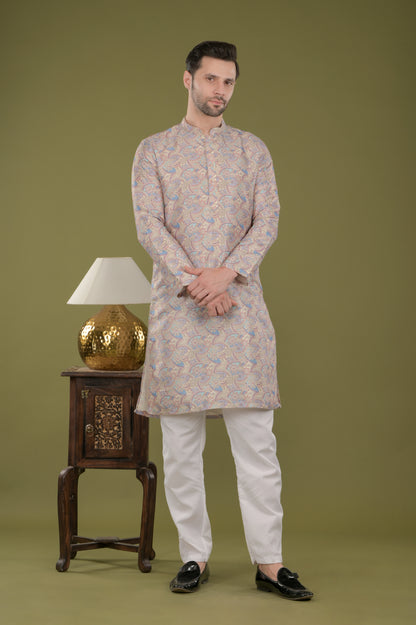 LEHAR - Royal Tapestry Embroidered Digital Print Kurta Set (Lavender)