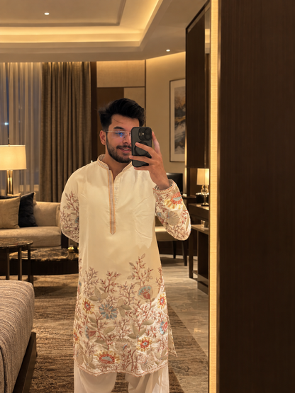 Aarosh – Ivory Embroidered Kurta with Patiala