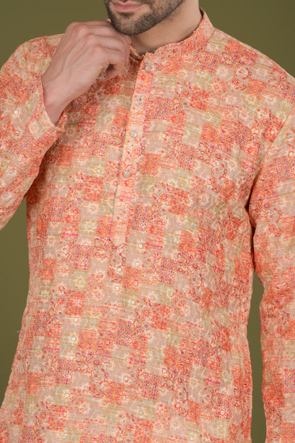 NAKSH - Sunset Mosaic Embroidered Digital Print Kurta Set