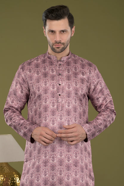 RIVAZ - Regal Mauve Tree Motif Kurta with Inner Lining