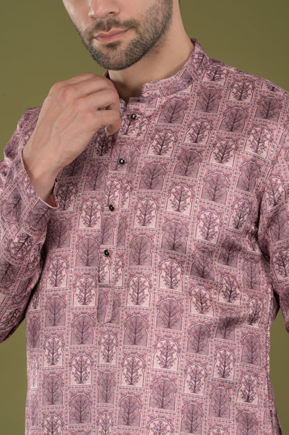 RIVAZ - Regal Mauve Tree Motif Kurta with Inner Lining