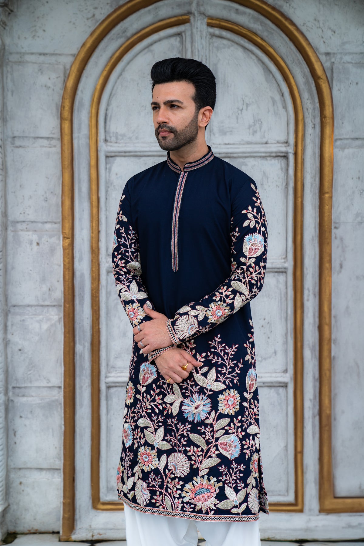 Aarosh – Midnight Blue Embroidered Kurta with Patiala