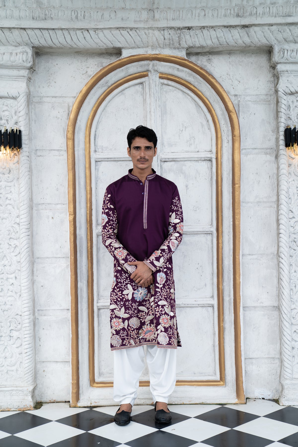 Aarosh – Plum Majesty Embroidered Kurta with Patiala