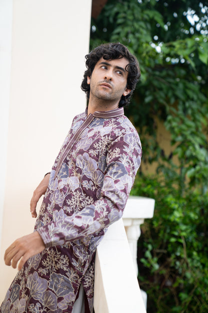 Zarham – Opulent Maroon Floral Brocade Kurta Patiala Set