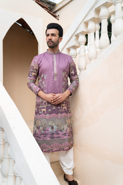 Vayun – Royal Mauve Heritage Embroidered Kurta with Patiala