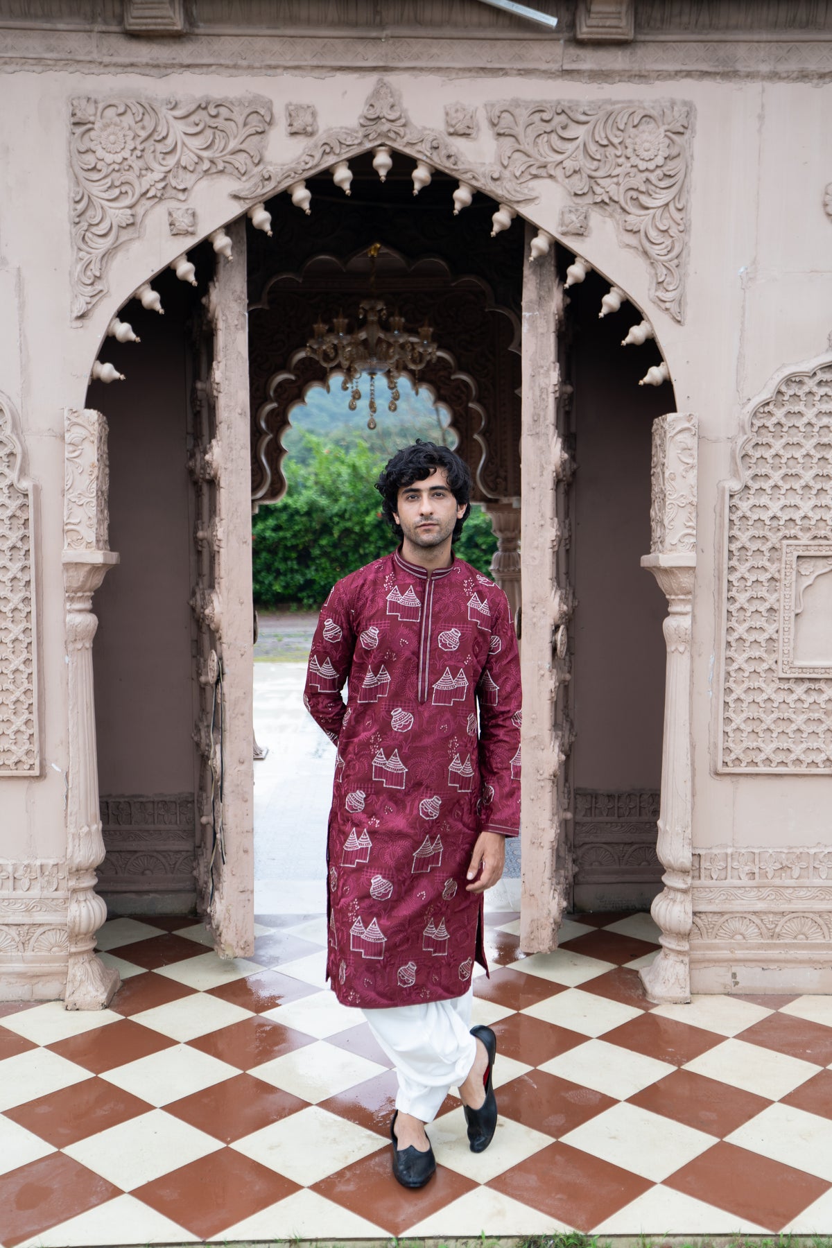 Aarvay – Crimson Maroon Heritage Kurta with Patiala