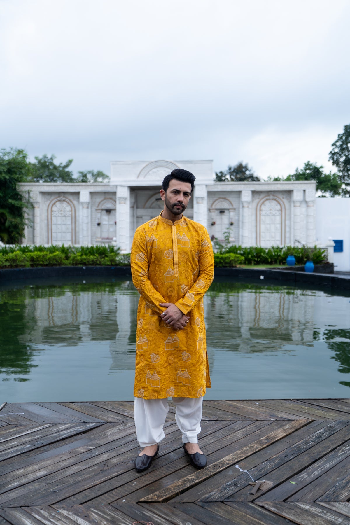 Aarvay – Golden Ochre Heritage Kurta with Patiala