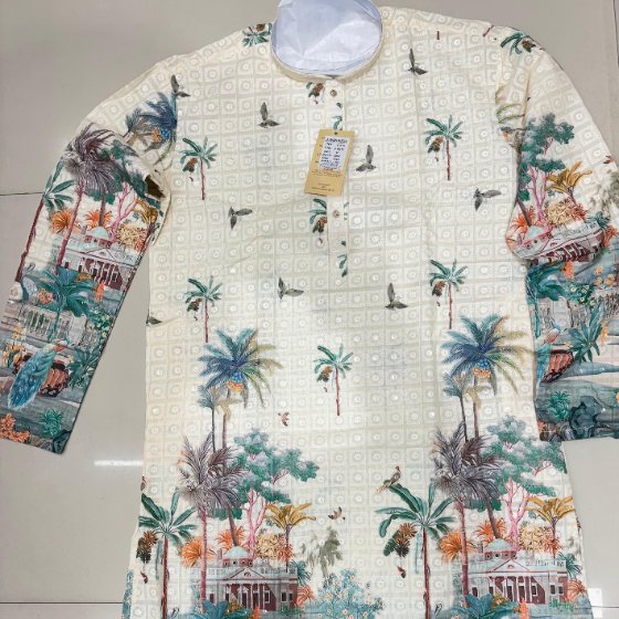 Cream printed kurta as received, tags intact